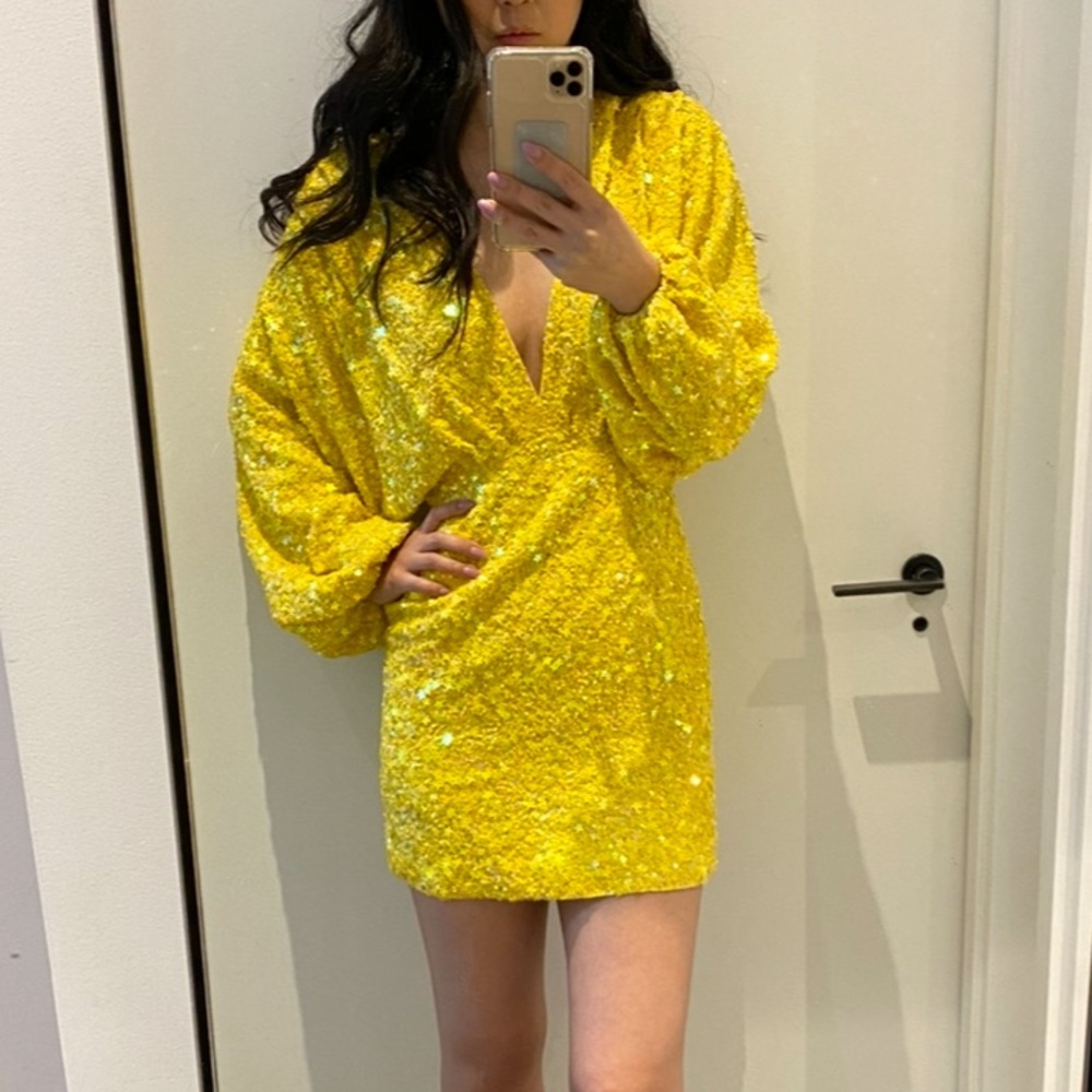 Retrofete yellow sequin Aubrielle dress